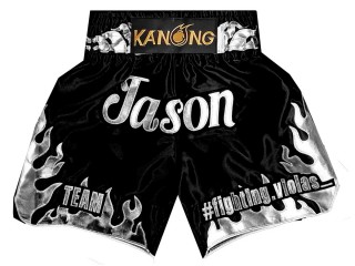Personalized Boxing Shorts mens : KNBXCUST-2055-Black-Silver