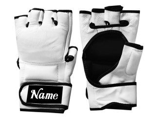 Personalised Real Leather MMA Gloves : KNGCUST-MMA-White