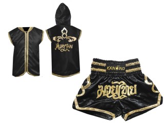 Kanong Hoodies and Boxing Shorts for Muay Thai Boxing : 121 Black