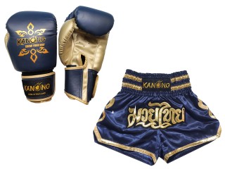 Product Set Matching Boxing Gloves and Custom Thai Shorts : Set-121-Navy