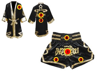 Kanong Boxing Robe and Thai Boxing Shorts  : 121-Black