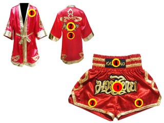 Kanong Boxing Robe and Thai Boxing Shorts : 121-Red