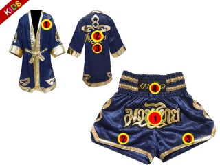 Kanong Boxing Robe and Thai Boxing Shorts for Fighters for Kids : Model 121-Navy