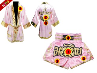 Kanong Boxing Robe and Thai Boxing Shorts for Fighters for Kids : Model 121-Pink