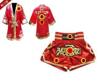 Kanong Boxing Robe and Thai Boxing Shorts for Fighters for Kids : Model 121-Red