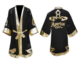 Kanong Custom Boxing Robe : Black Lai Thai