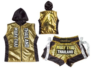 Boxing set - Boxing Hoodies and Kickboxing Shorts : KNHODSET-004-Gold-Black