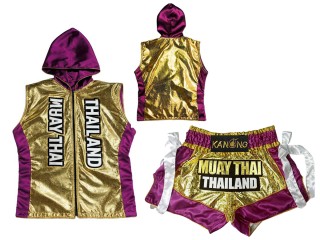 Boxing set - Boxing Hoodies and Kickboxing Shorts : KNHODSET-004-Gold-Violet