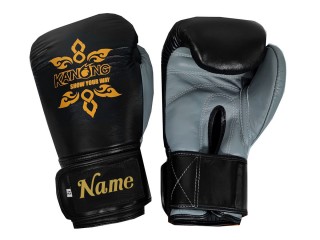 Personalised Real Leather Boxing Gloves : KNGCUST-R-416 Black-Grey