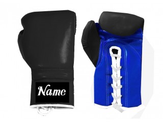 Custom Lace-up Boxing Gloves : Black-Blue