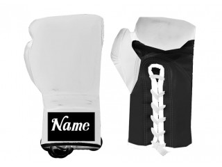 Custom Lace-up Boxing Gloves : White-Black