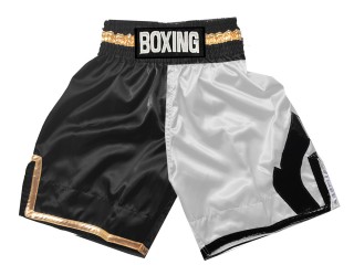 Personalized Boxing Shorts , Boxing Trunks : KNBSH-037-TT-Black-White