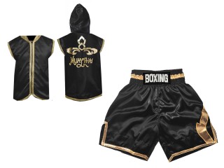 Kanong Custom Boxing Hoodies and Boxing Shorts : KNCUSET-008-Black-Gold