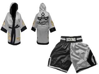 Kanong Custom Boxing Gown and Boxing Shorts uniforms : KNCUSET-105-Black-Silver