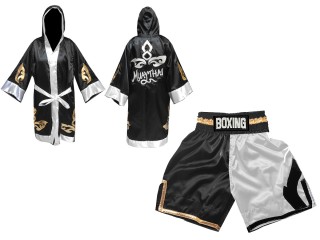 Kanong Custom Boxing Gown and Boxing Shorts uniforms : KNCUSET-105-Black-White