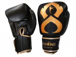 Kanong Real Leather Boxing Gloves : "Thai Kick" Black-Gold