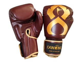 Kanong Real Leather Boxing Gloves : "Thai Kick" Maroon-Gold