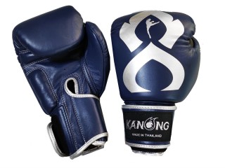 Kanong Real Leather Boxing Gloves : "Thai Kick" Navy-Silver