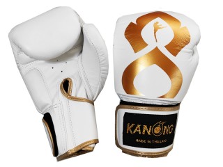 Kanong Real Leather Boxing Gloves : "Thai Kick" White-Gold