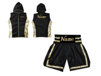 Boxing outfit - Custom Boxing jacket and Boxing Shorts : KNCUSET-007-Black-Gold