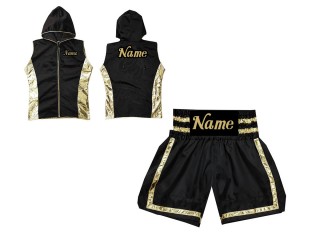 Kanong Custom Boxing Hoodies and Boxing Shorts : KNCUSET-007-Black-Gold