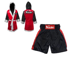 Kanong Custom Boxing Gown and Boxing Shorts uniforms : KNCUSET-104-Black-Red