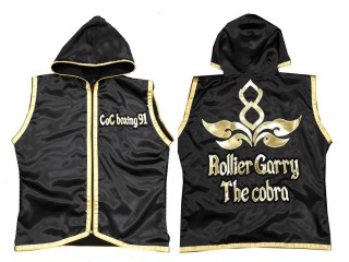 Customized Jacket with Hood for Fighters : KNHODCUST-001-Black-Gold