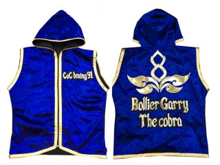 Customized Boxing Jacket with Hood for Fighters : KNHODCUST-001-Blue-Gold
