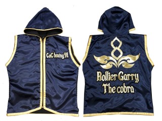 Customized Boxing Jacket with Hood : KNHODCUST-001-Navy-Gold