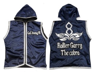 Customized Boxing Jacket with Hood  : KNHODCUST-001-Navy-Silver