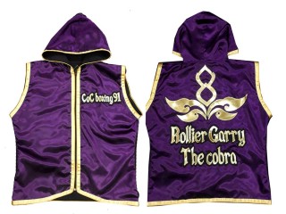 Customized Boxing Jacket with Hood : KNHODCUST-001-Purple-Gold