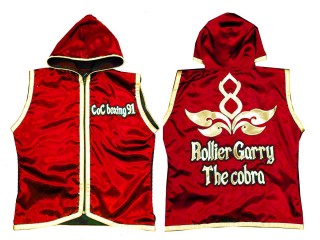  Customized Boxing Jacket with Hood for Fighters : KNHODCUST-001-Red-Gold