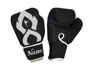 Customize Black Silver Thai Kick Boxing Gloves : KNGCUST-064