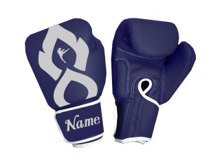 Customize Navy Silver Thai Kick Boxing Gloves : KNGCUST-065