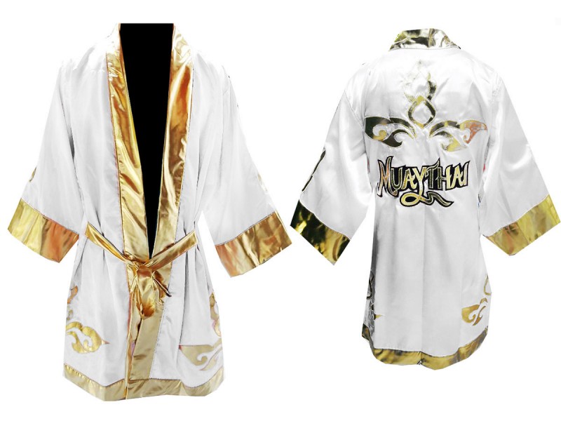 Kanong Customize Boxing Robe : White Lai Thai