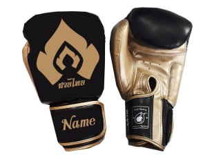 Personalised Black Boxing Gloves with Gold Flame : KNGCUST-061