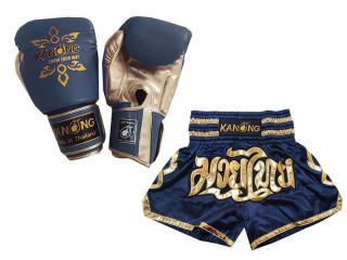 Product Set Matching Boxing Gloves and Custom Thai Shorts : Set-121-Navy