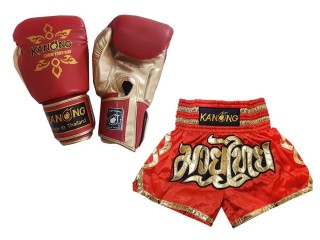 Product Set Matching Boxing Gloves and Custom Thai Shorts : Set-121-Red