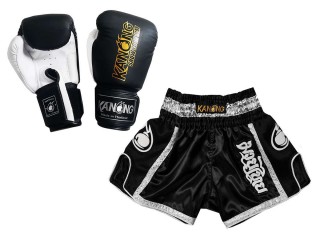 Product Set Matching Boxing Gloves and Custom Thai Shorts : Set-208-Black