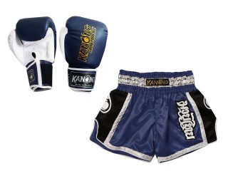 Product Set Matching Boxing Gloves and Custom Thai Shorts : Set-208-Navy