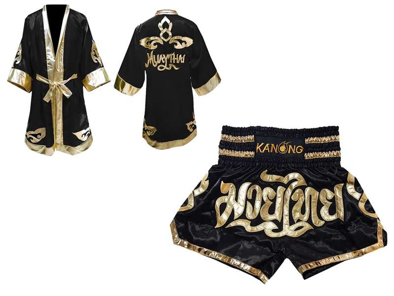 Kanong Boxing Robe and Thai Boxing Shorts for Fighters : Model 121-Black