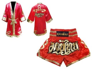 Kanong Boxing Robe and Thai Boxing Shorts for Fighters : Model 121-Red