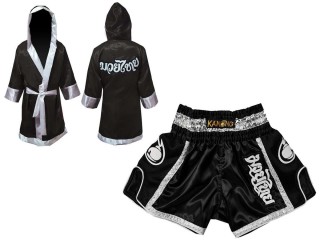Kanong Boxing Robe and Thai Boxing Shorts for Fighters : Model 208-Black