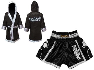 Kanong Boxing Robe and Thai Boxing Shorts for Fighters : 208-Black