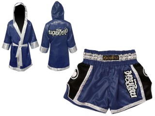Kanong Boxing Robe and Thai Boxing Shorts for Fighters : Model 208-Navy