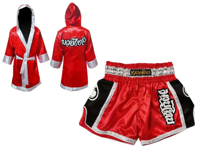 Kanong Boxing Robe and Thai Boxing Shorts for Fighters : 208-Red