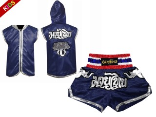 Kanong Boxing Hoodies and Thai Boxing Shorts for Kids : 125 Navy