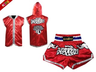 Kanong Boxing Hoodies and Thai Boxing Shorts for Kids : Model 125 Red