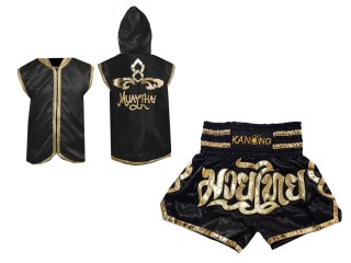Kanong Hoodies and Boxing Shorts for Muay Thai Boxing : Model 121 Black