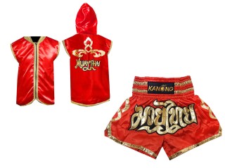 Kanong Hoodies and Boxing Shorts for Muay Thai Boxing : Model 121 Red
